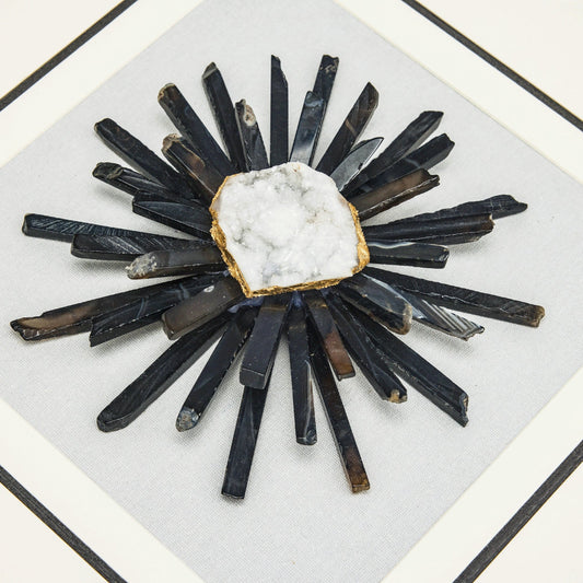 Mystical Natural Agate & Clear Crystal on White Linen in Charcoal Frame Wall Art - Jemento