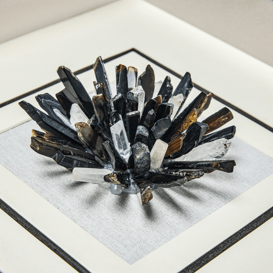 Zenith" Agate & Rock Crystal Wall Art – Handcrafted on a Zen - Gray Frame - Jemento