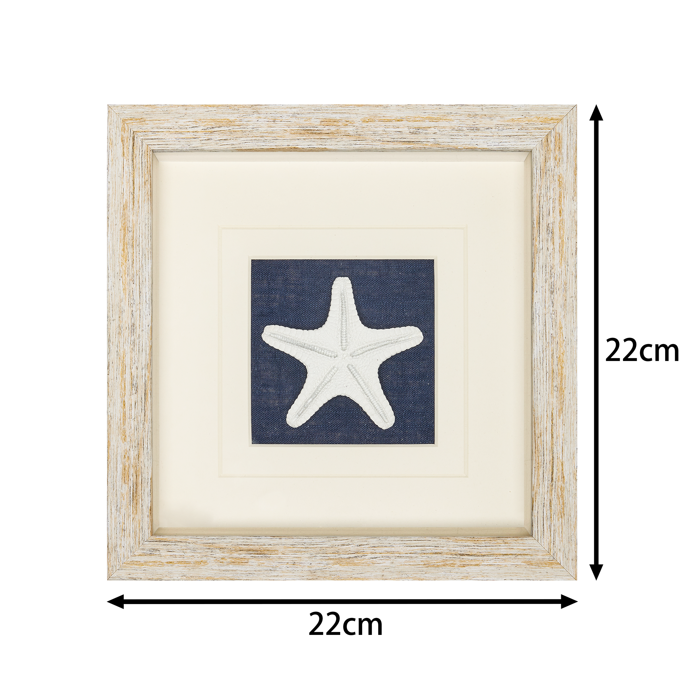 Quadratisches Seestern Wandbild 22x22 cm mit weiß-goldenem Holzrahmen - Jemento