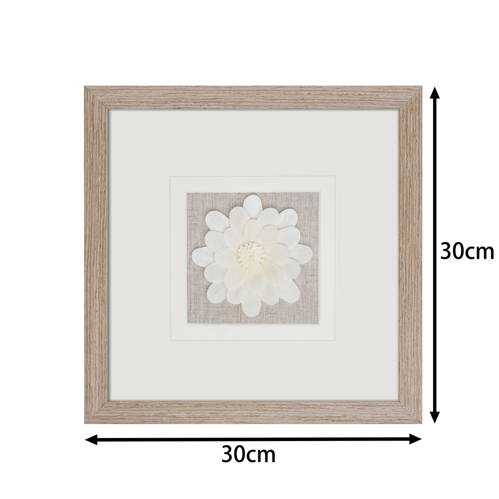 Wanddeko Sola-Blume quadratisch 22x22cm mit grauem Holzrahmen - Jemento