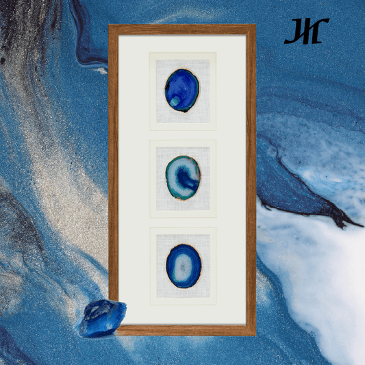 Dreifach Blaue Achat Wanddeko mit Goldfolie - Jemento