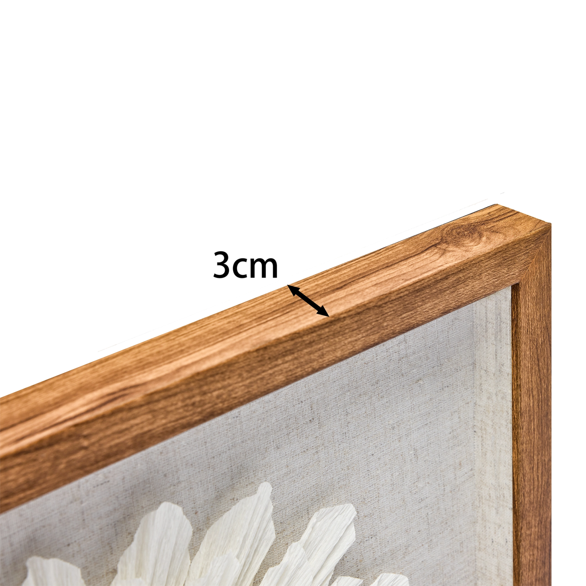 Detail der 3 cm Rahmentiefe, hochwertiges braunes Holz