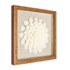 Seitenansicht der 3D-Wandkunst, Tiefe der Kreppblüte im Holzrahmen.