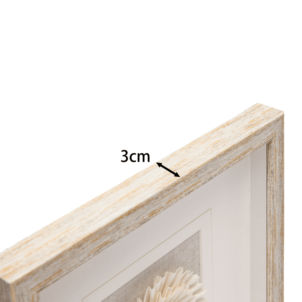 Detail des 3 cm tiefen Rahmens in Weiß-Gold Optik