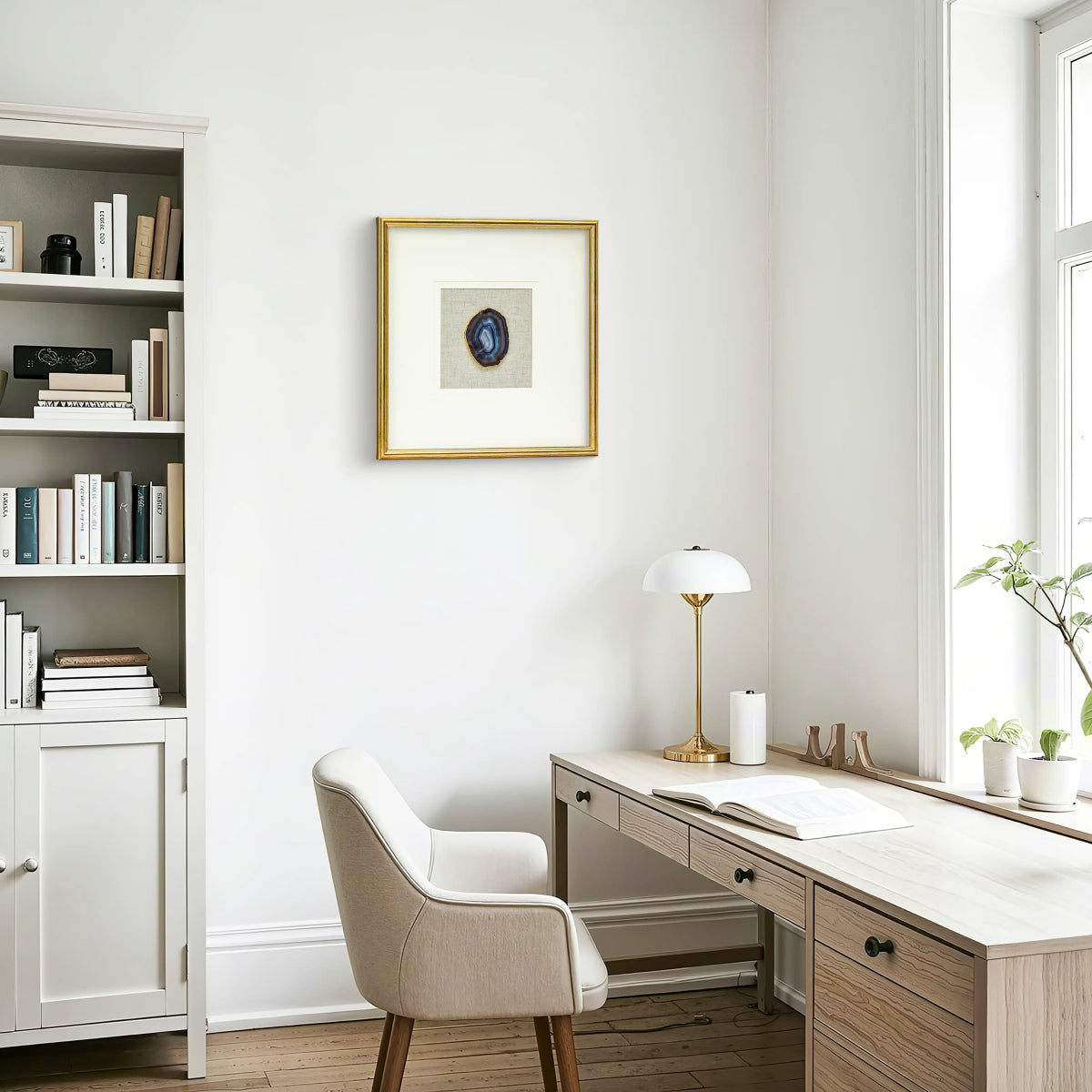 Luxuriöse Achat & Gold Komposition auf Naturleinen Wandkunst - Jemento