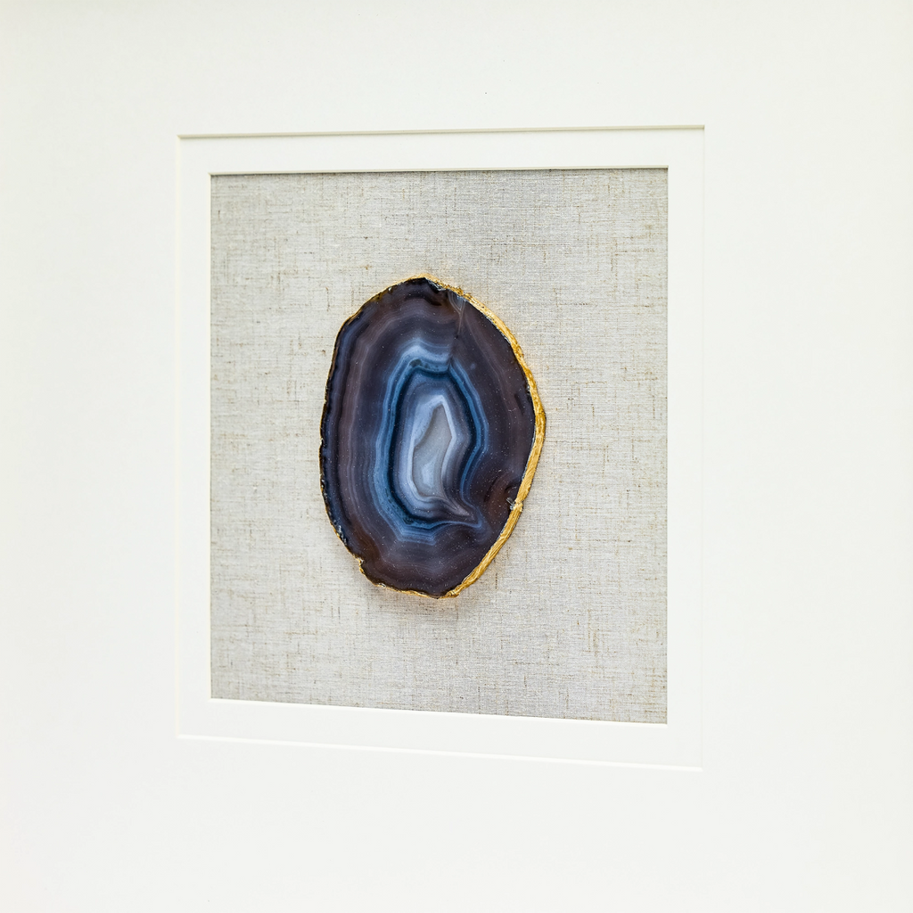 Luxuriöse Achat & Gold Komposition auf Naturleinen Wandkunst - Jemento
