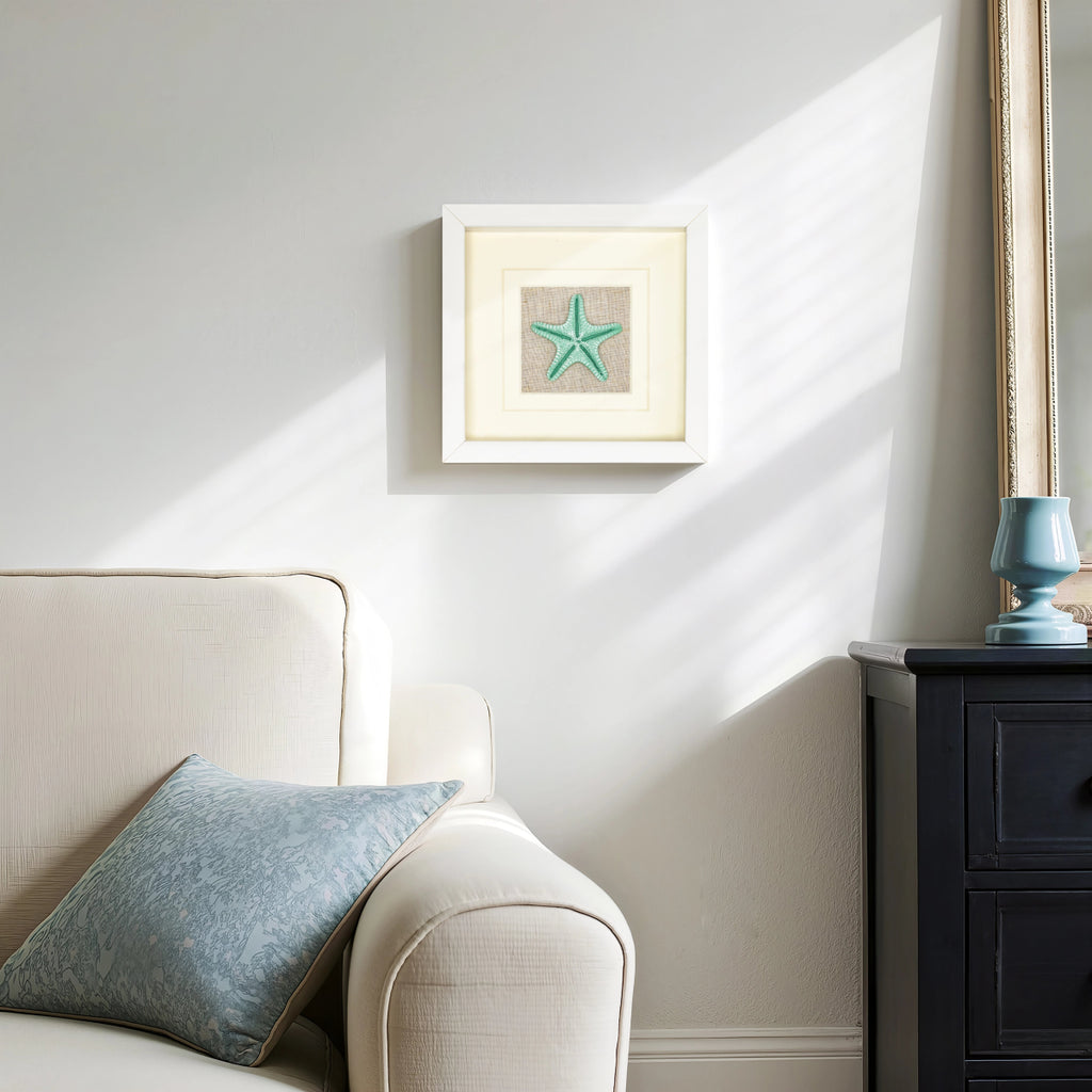 Wandbild Seestern grün im Wohnzimmer maritime Dekoration über Sofa - Jemento