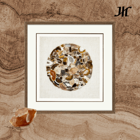 Natürliche Achat - Rundscheibe Wanddeko im Holzrahmen - Jemento