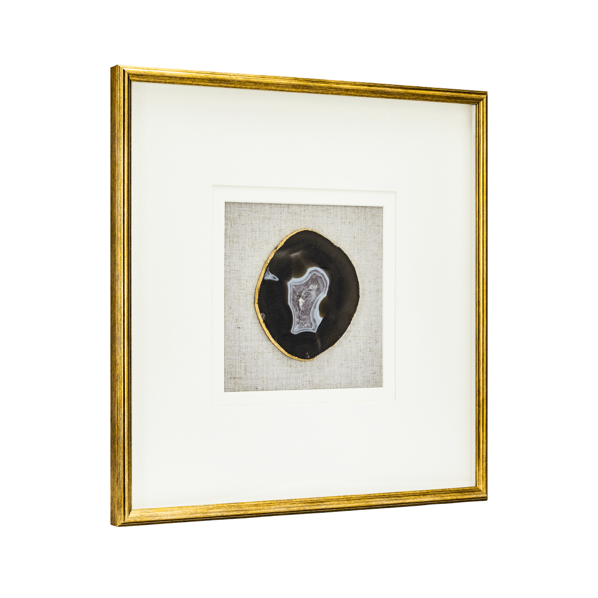 Natürlicher Achat mit Goldakzenten auf Leinen in Goldrahmen Wandbild - Jemento