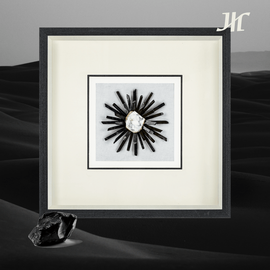 Schwarz - Achat Kristall - Blume Wanddeko mit Gold - Jemento