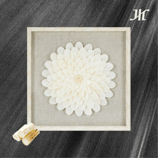 Sola - Blumen Kunst Wanddeko in Beige - Gold Rahmen - Jemento