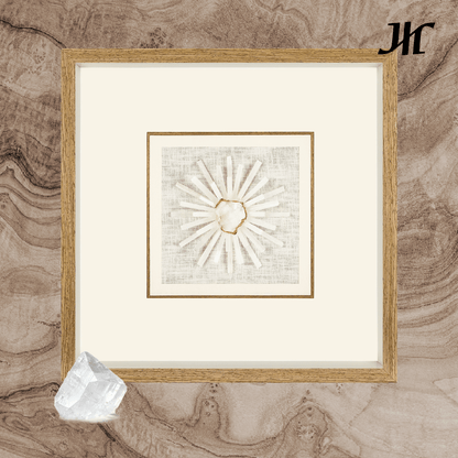 Weißer Selenit mit Kristall - Blume 3D Wanddeko - Jemento