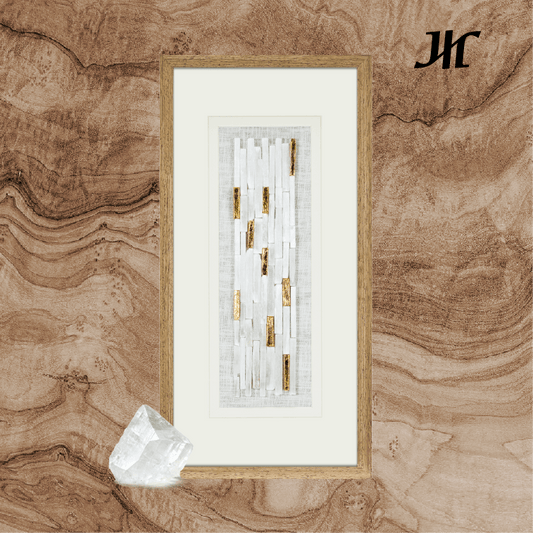 Weißer Selenit - Stab Wanddeko mit Goldakzenten - Jemento