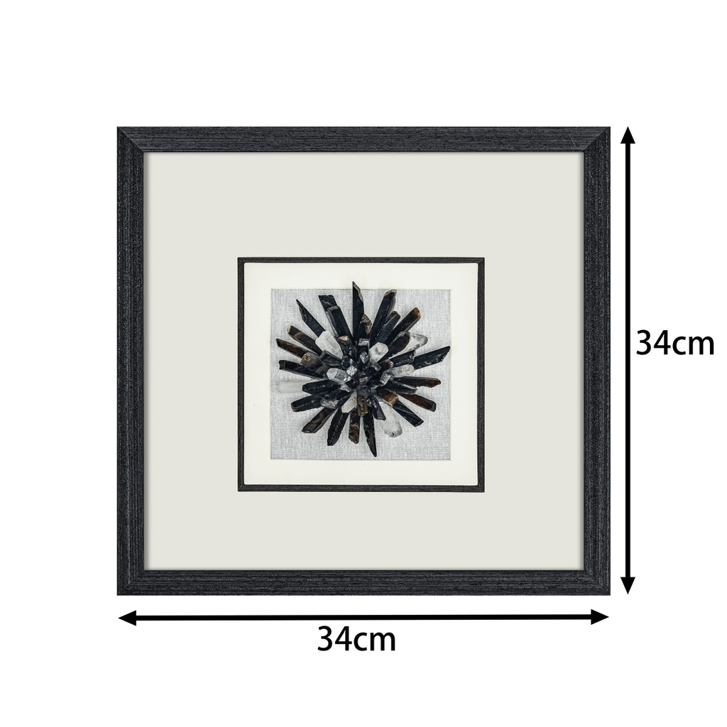 Zenith" Agate & Rock Crystal Wall Art – Handcrafted on a Zen - Gray Frame - Jemento